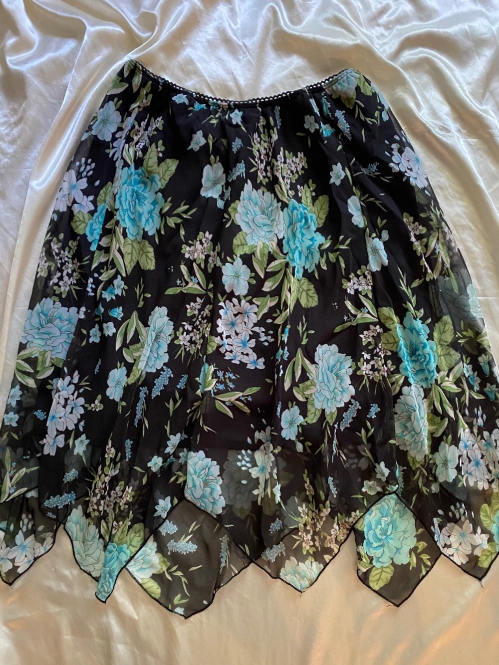 Vintage y2k Black Blue Chiffon Asymmetrical Handkerchief Skirt Fairy Boho 2X